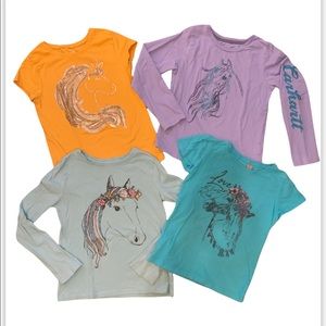 Bundle of 4 play-quality horse lover shirts, sizes 6x-M (fit like 6/7)